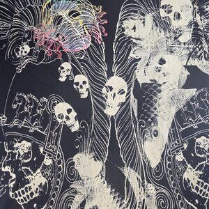 King Premium Quality 2XL Black Graphic T-Shirt With Skulls & Fish Design AOP